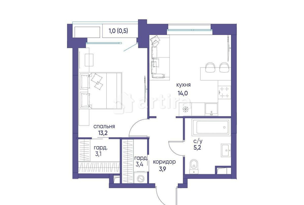 1-комн. квартира, 43.32 м2, 3/21 эт. Москва - изображение 1