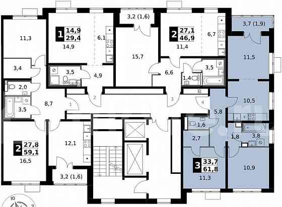 3-комн. квартира, 61.8 м2, 9/24 эт. Москва