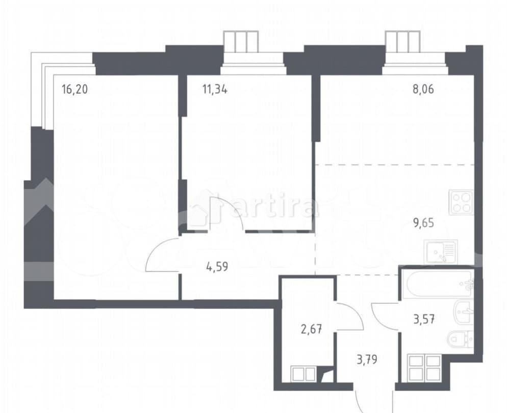 2-комн. апарт-ы, 59.4 м2, 4/16 эт. Москва - изображение 1