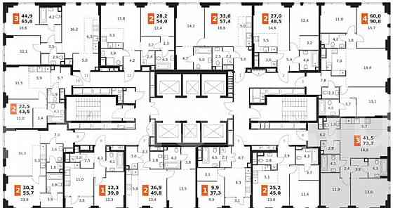 3-комн. квартира, 73.7 м2, 9/42 эт. Москва