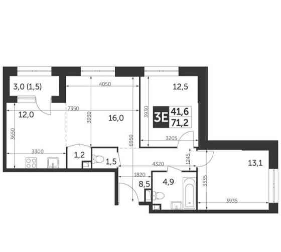 3-комн. квартира, 71.2 м2, 23/28 эт. Москва