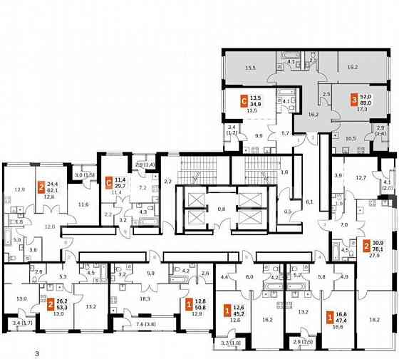 3-комн. квартира, 87.9 м2, 29/43 эт. Москва