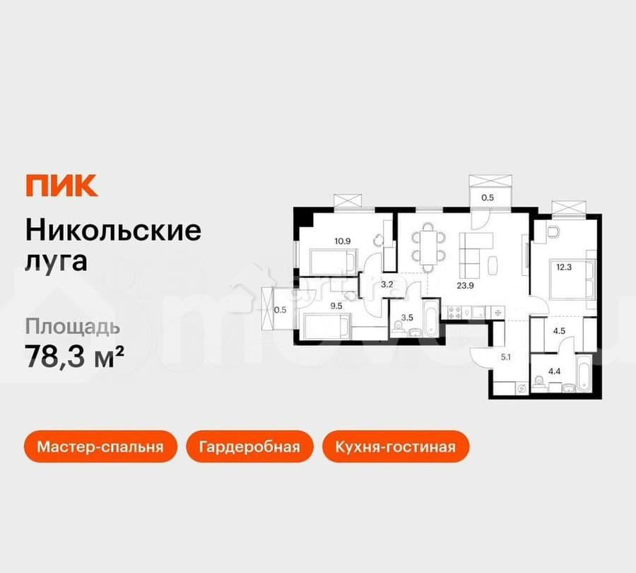 3-комн. квартира, 78.3 м2, 5/17 эт. Москва - изображение 1