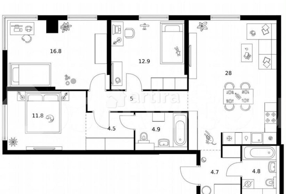 3-комн. квартира, 93.4 м2, 20/32 эт. Москва - изображение 1