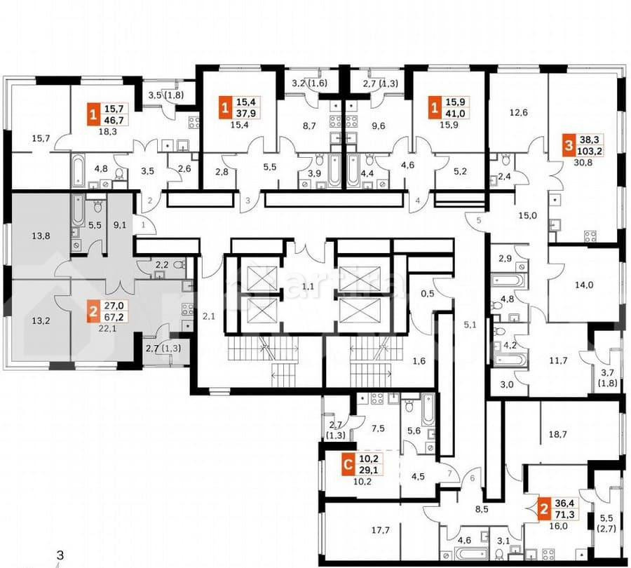 3-комн. квартира, 66.4 м2, 40/43 эт. Москва - изображение 5