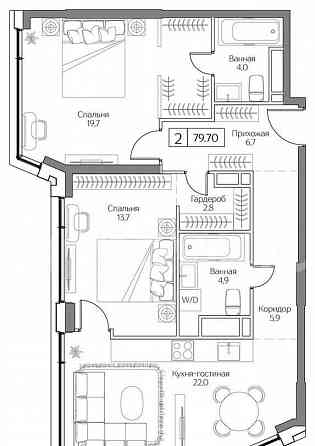 2-комн. квартира, 79.7 м2, 23/27 эт. Москва