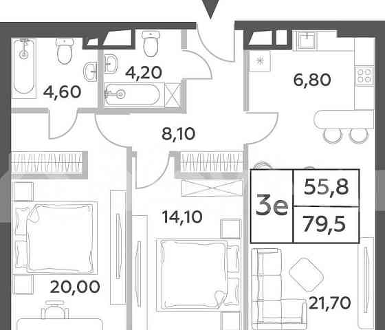 3-комн. пентхаус, 79.5 м2, 41/52 эт. Москва