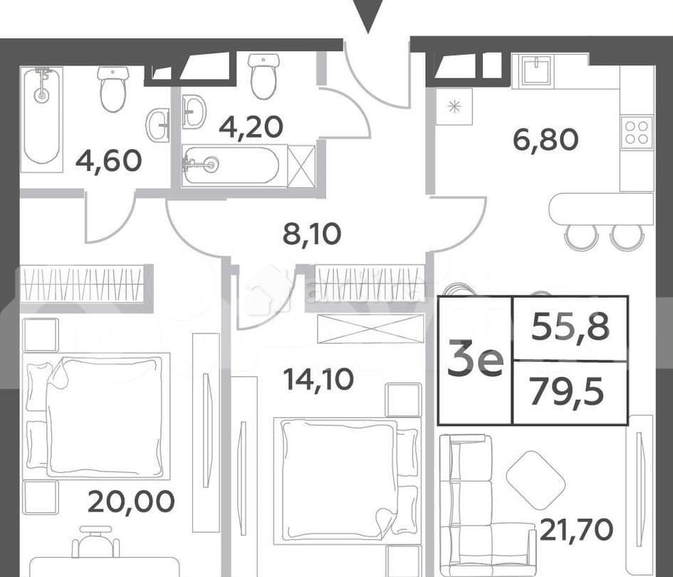 3-комн. пентхаус, 79.5 м2, 41/52 эт. Москва - изображение 1
