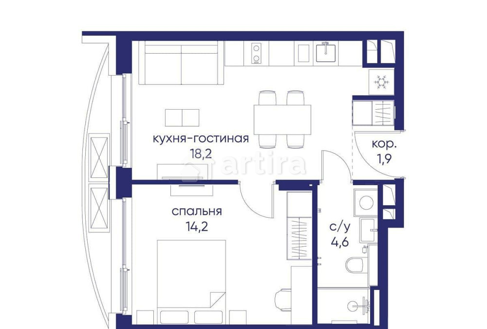 1-комн. квартира, 38.92 м2, 5/12 эт. Москва - изображение 1