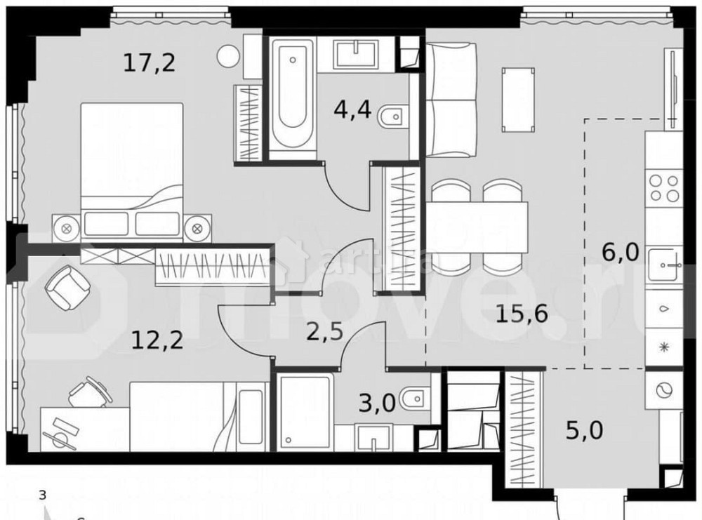 3-комн. квартира, 65.9 м2, 31/42 эт. Москва - изображение 7