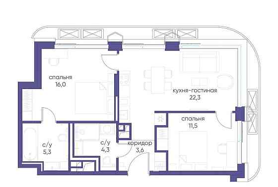 2-комн. квартира, 63.02 м2, 4/19 эт. Москва