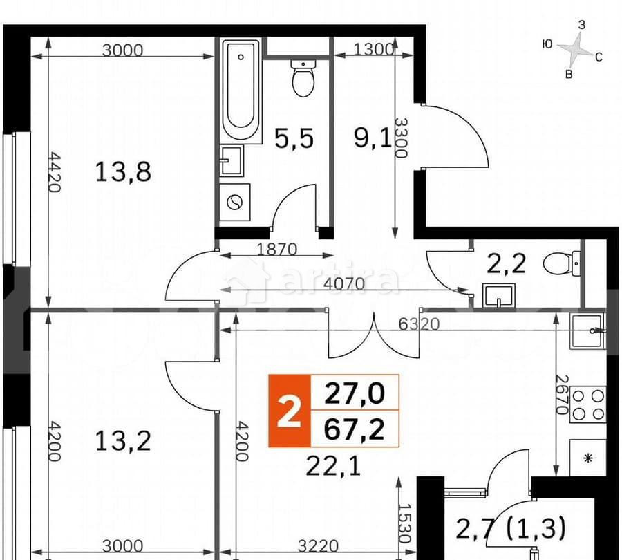 3-комн. квартира, 66.4 м2, 40/43 эт. Москва - изображение 4