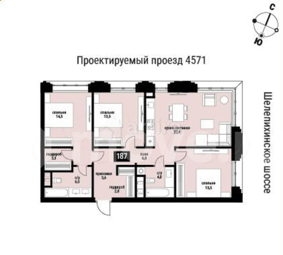 3-комн. квартира, 94.5 м2, 19/36 эт. Москва - изображение 1