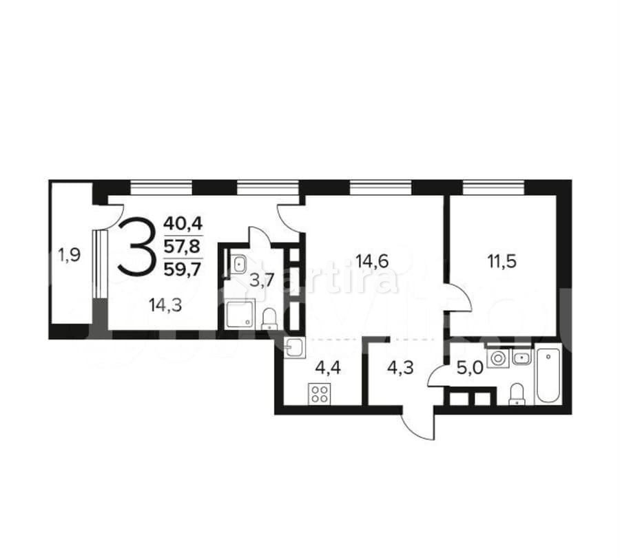 3-комн. квартира, 59.7 м2, 6/11 эт. Москва - изображение 1