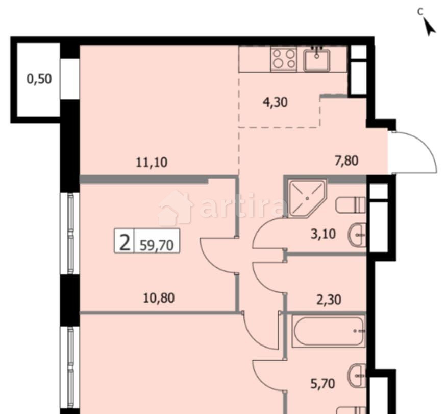 2-комн. квартира, 59.7 м2, 5/19 эт. Москва - изображение 19