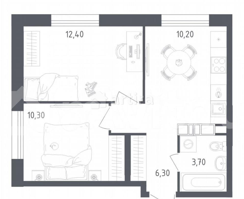 2-комн. квартира, 42.9 м2, 3/16 эт. Москва - изображение 1