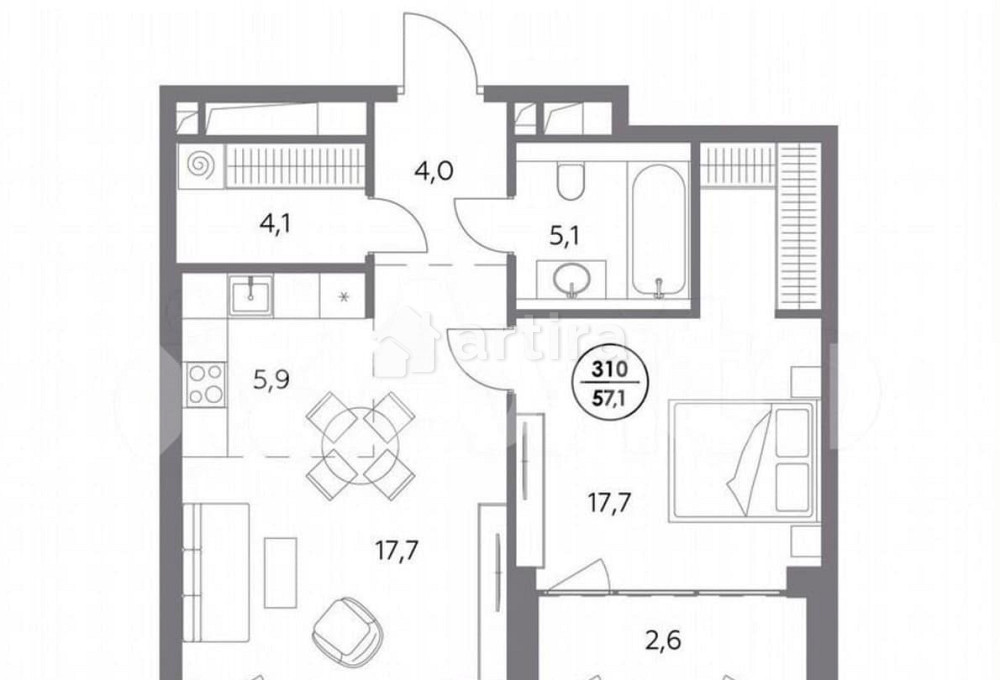 1-комн. пентхаус, 57.1 м2, 10/12 эт. Москва - изображение 1
