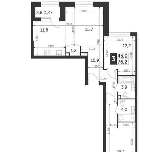 3-комн. квартира, 76.2 м2, 4/28 эт. Москва