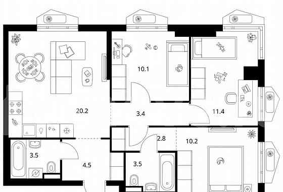3-комн. квартира, 69.6 м2, 16/32 эт. Москва