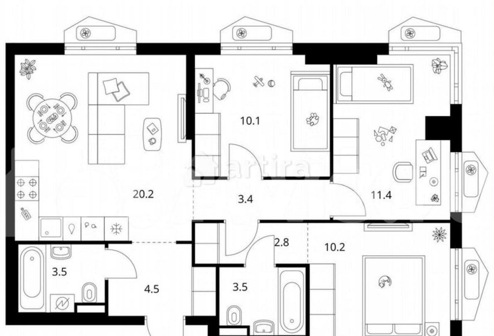 3-комн. квартира, 69.6 м2, 16/32 эт. Москва - изображение 1