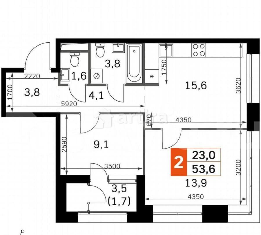 2-комн. квартира, 53.6 м2, 2/42 эт. Москва - изображение 2