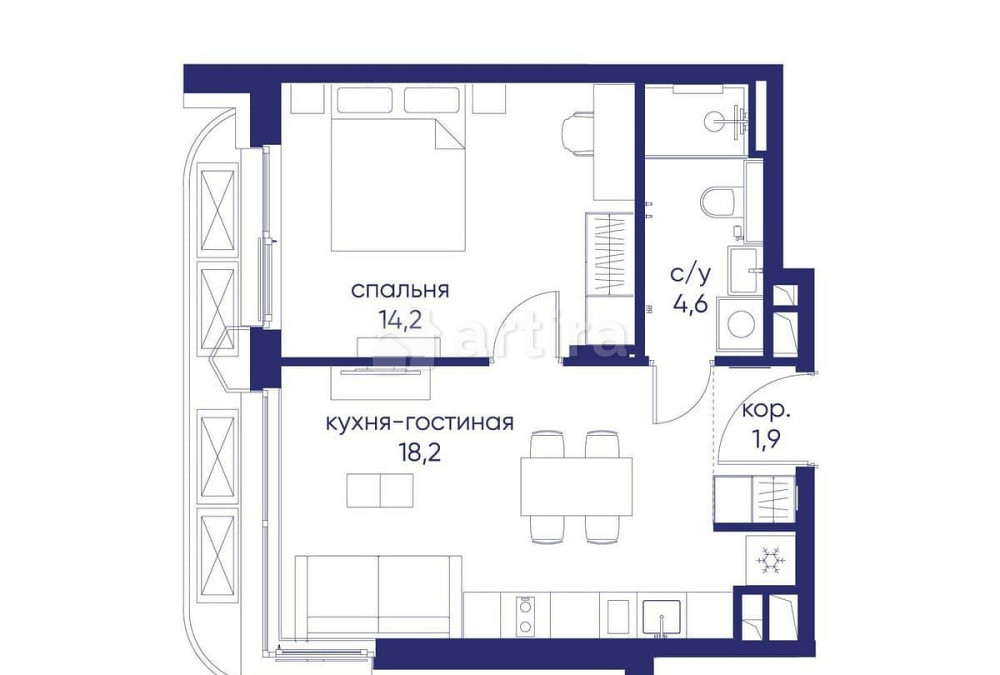 1-комн. квартира, 38.92 м2, 9/12 эт. Москва - изображение 17