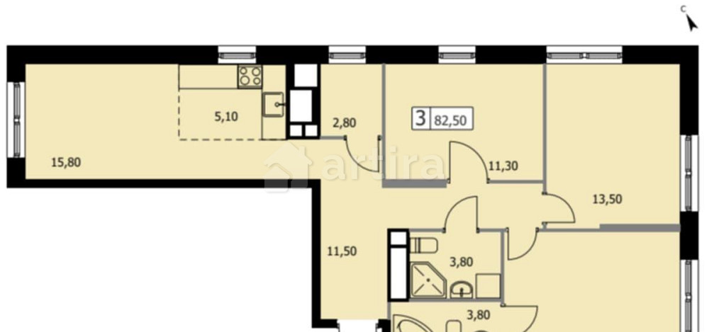 3-комн. квартира, 82.5 м2, 17/19 эт. Москва - изображение 3