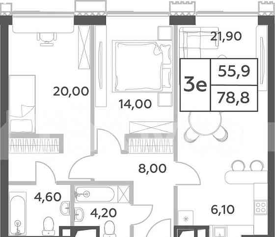 3-комн. пентхаус, 78.8 м2, 18/52 эт. Москва