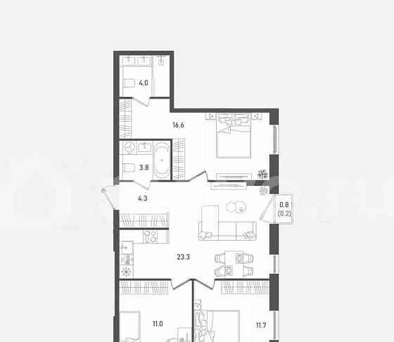 3-комн. квартира, 74.9 м2, 5/33 эт. Москва