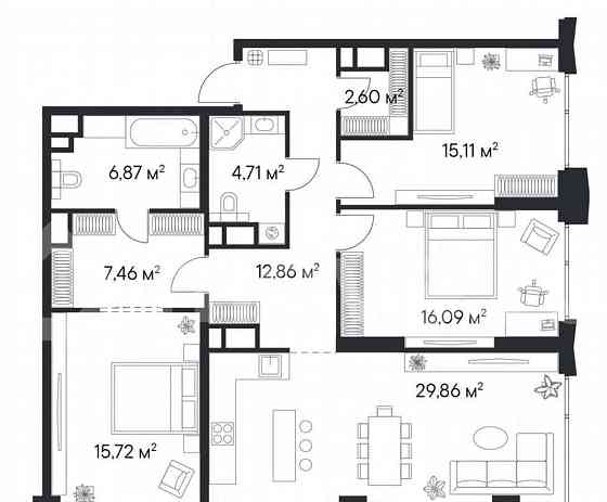 3-комн. квартира, 111.3 м2, 28/28 эт. Москва