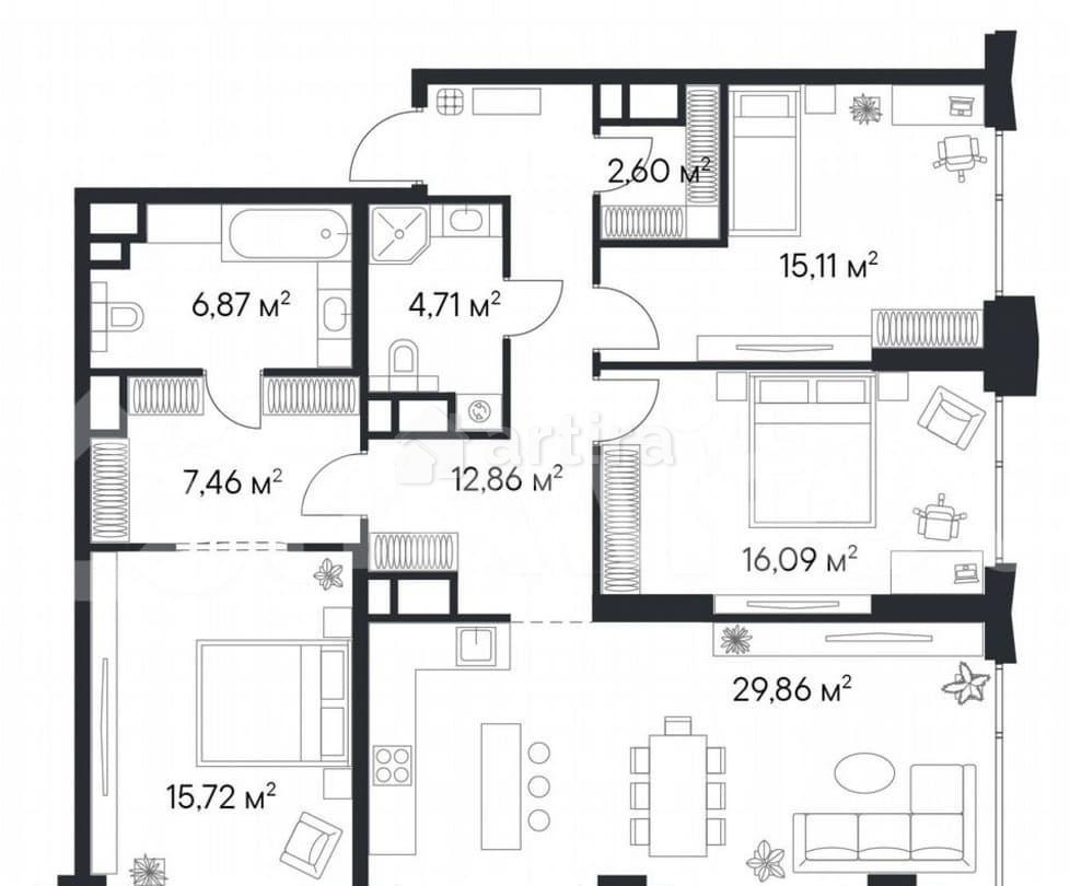 3-комн. квартира, 111.3 м2, 28/28 эт. Москва - изображение 1