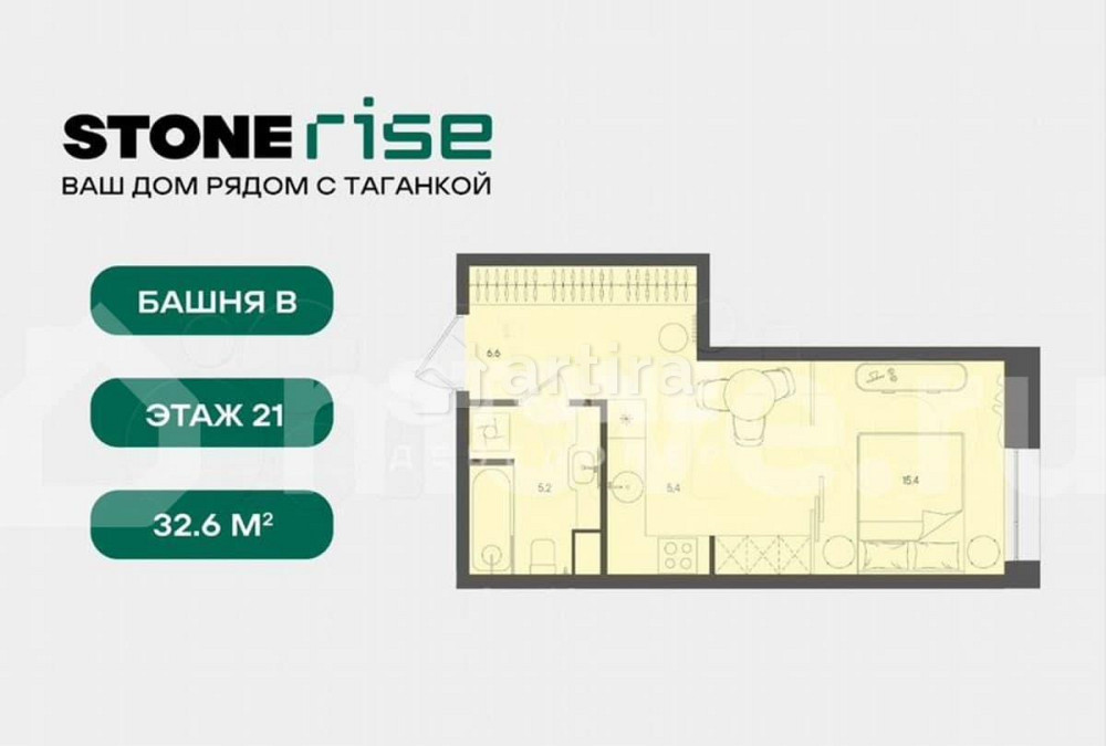 Студия, 32.6 м2, 21/28 эт. Москва - изображение 2