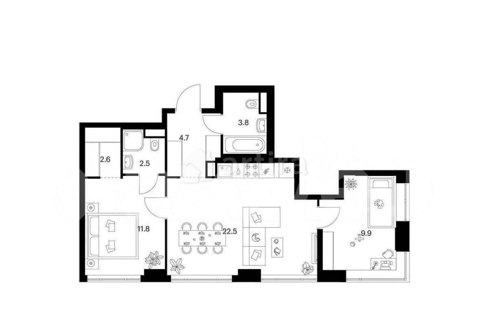 2-комн. квартира, 57.8 м2, 25/32 эт. Москва - изображение 1