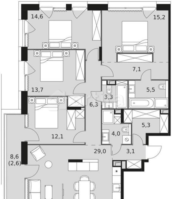 5-комн. квартира, 122.3 м2, 13/17 эт. Москва - изображение 17