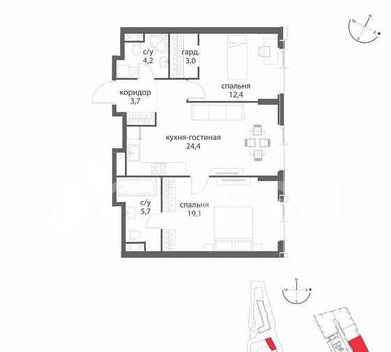 2-комн. квартира, 72.5 м2, 16/38 эт. Москва