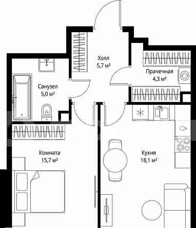 1-комн. квартира, 48.8 м2, 48/90 эт. Москва