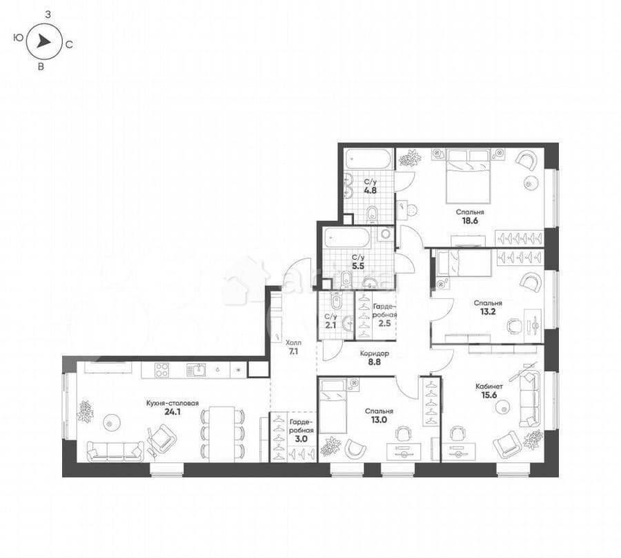 4-комн. квартира, 118.3 м2, 2/4 эт. Москва - изображение 7