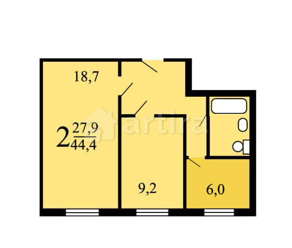 2-комн. квартира, 44.4 м2, 1/9 эт. Москва - изображение 1