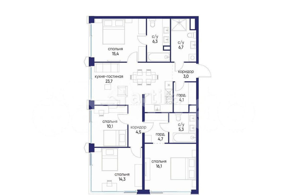 4-комн. квартира, 114.2 м2, 2/24 эт. Москва - изображение 1