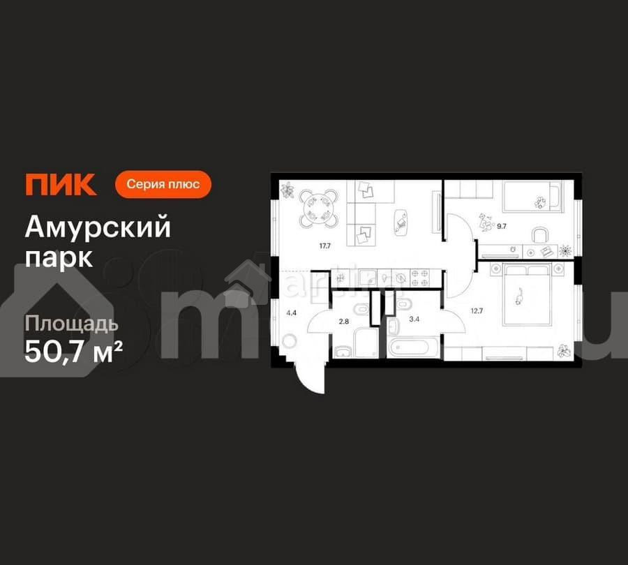 2-комн. квартира, 50.7 м2, 3/27 эт. Москва - изображение 1
