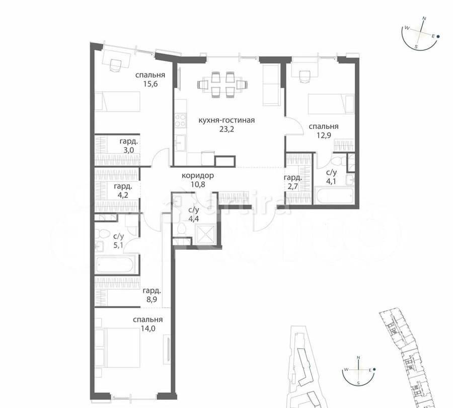 3-комн. квартира, 108.9 м2, 5/38 эт. Москва - изображение 4
