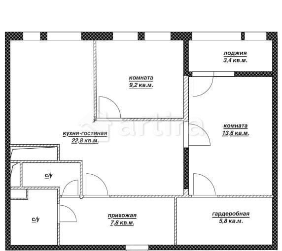 2-комн. квартира, 65.1 м2, 5/19 эт. Москва - изображение 18