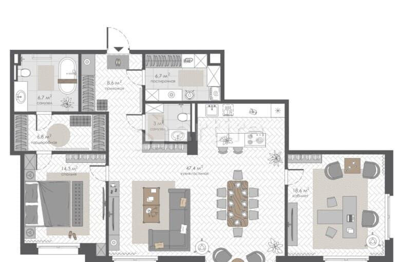 3-комн. квартира, 112 м2, 5/14 эт. Москва - изображение 10