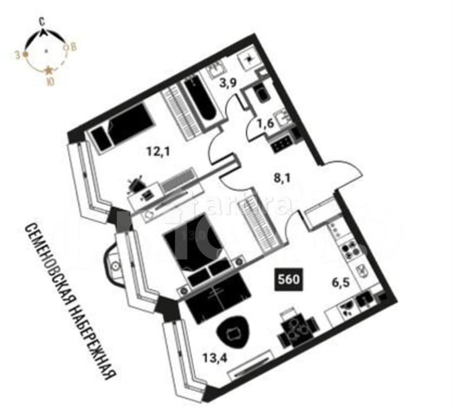 3-комн. квартира, 58.6 м2, 2/28 эт. Москва - изображение 1