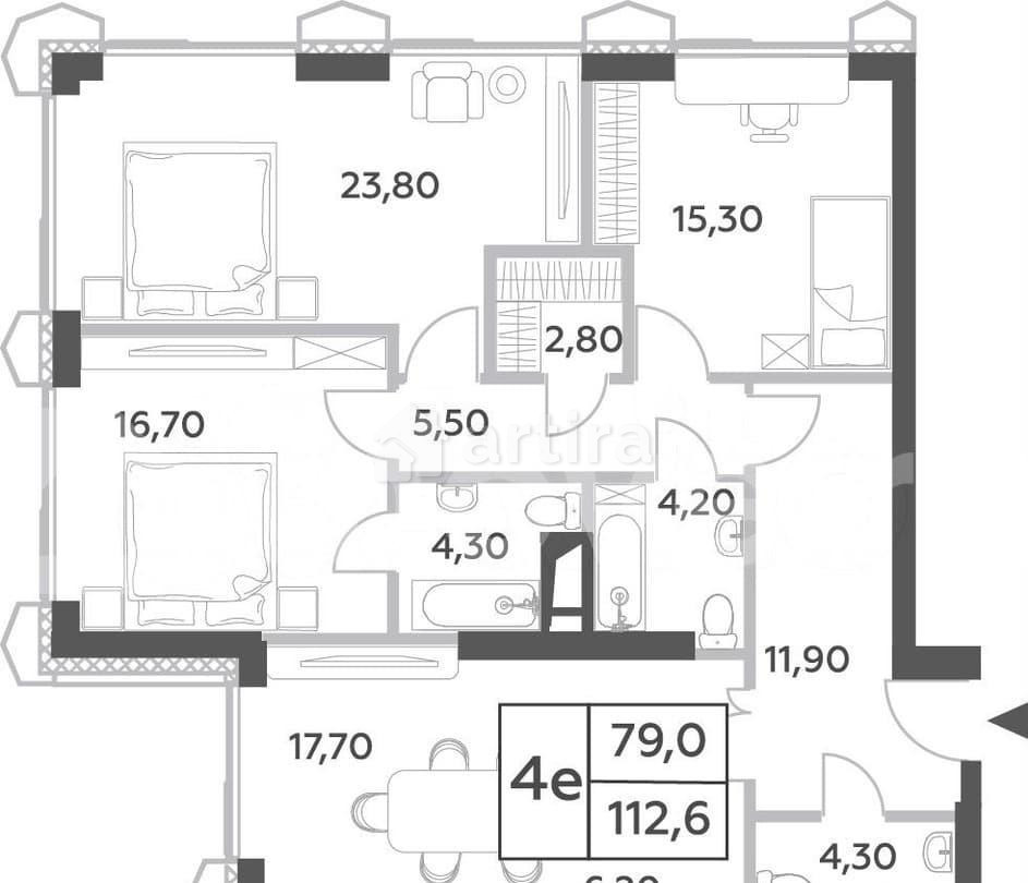4-комн. пентхаус, 112.6 м2, 31/56 эт. Москва - изображение 1