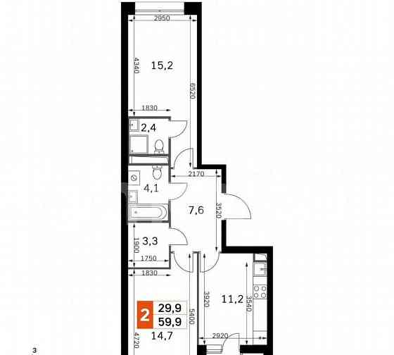 2-комн. квартира, 59.9 м2, 20/42 эт. Москва