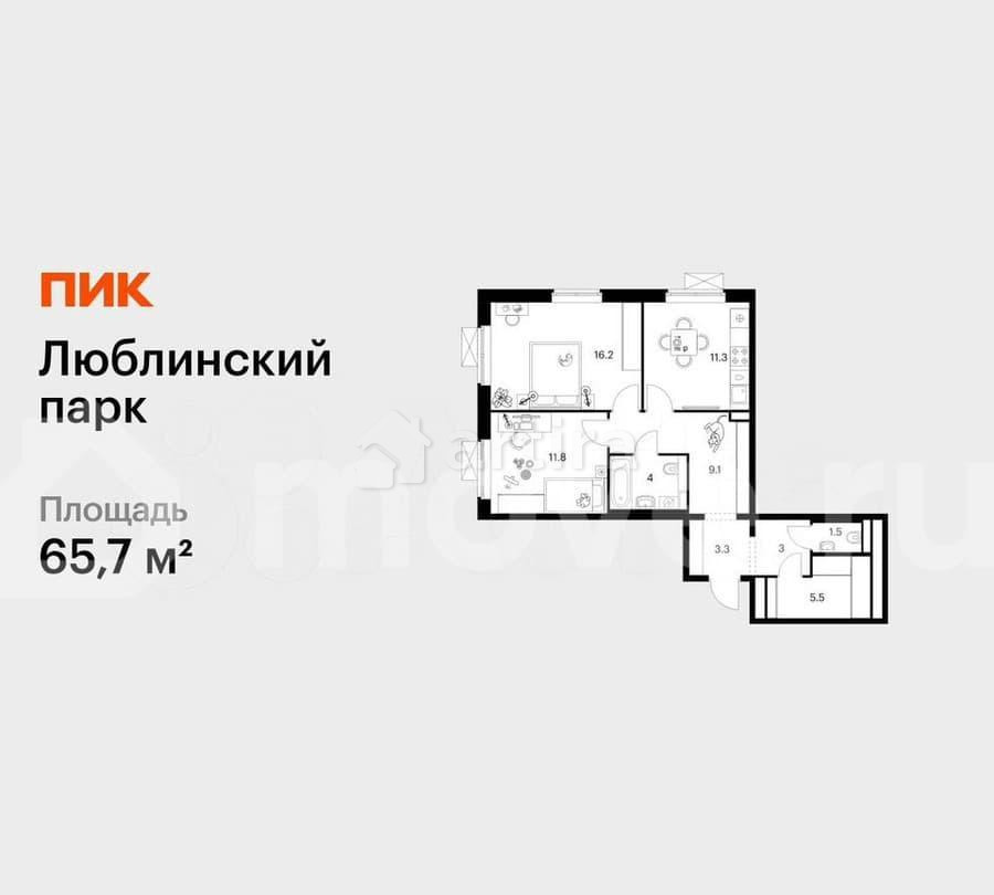 2-комн. квартира, 65.7 м2, 10/25 эт. Москва - изображение 2