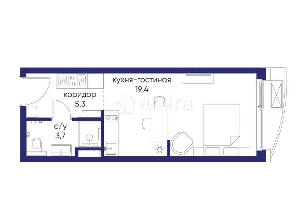 Студия, 28.42 м2, 2/19 эт. Москва - изображение 1
