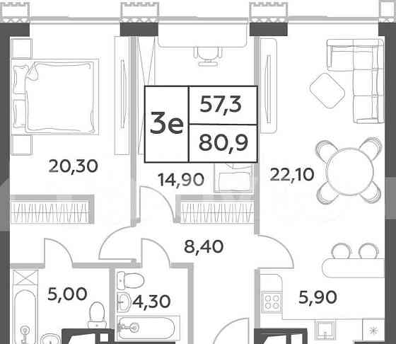 3-комн. пентхаус, 80.9 м2, 36/52 эт. Москва