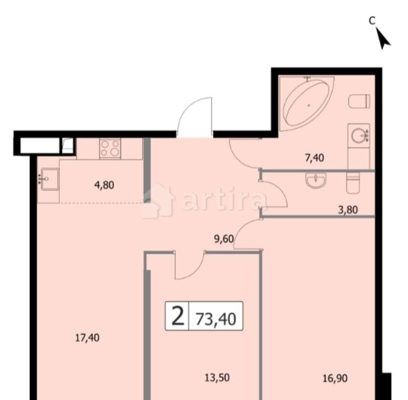 2-комн. квартира, 73.4 м2, 13/19 эт. Москва - изображение 11